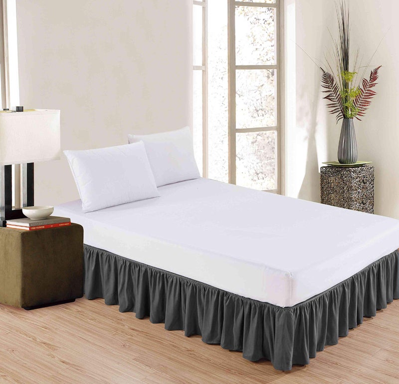 Sheets & Beyond Wrap Around Solid Microfiber Luxury Hotel Quality Fabric Bedroom Gathered Ruffled Bedding Bed Skirt 14 Inch Drop (Queen, Charcoal) - Image 2